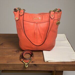Coach Ashley Leather Hobo F20114 Coral Leather Brass Convertible Bag